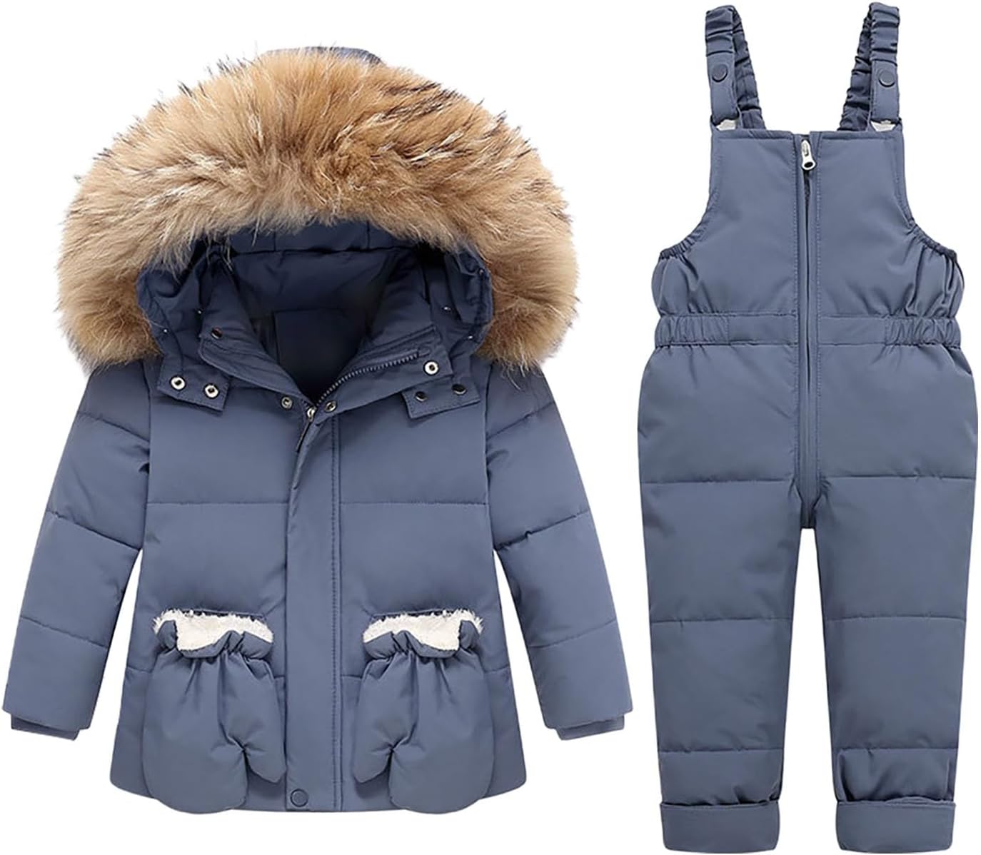 Kids 2-Piece Snowsuit Toddler Baby Winter Wear Down Jacket Ski Jacket & Snow Bib Pants Ski Suit Boys Girls Overalls