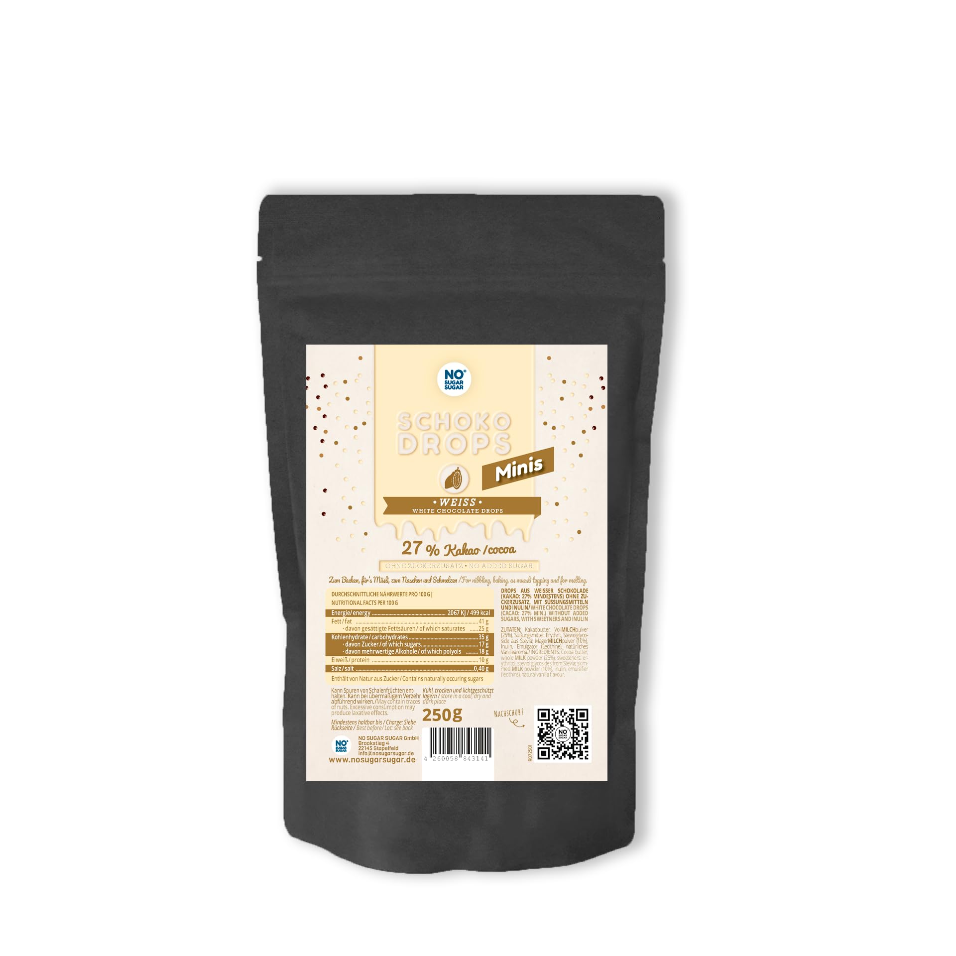 NO SUGAR SUGAR Probierset Schokodrops Minis Weiß, Vollmilch und Zartbitter ohne Zuckerzusatz, gesüßt mit Erythrit und Stevia (3x 250g)