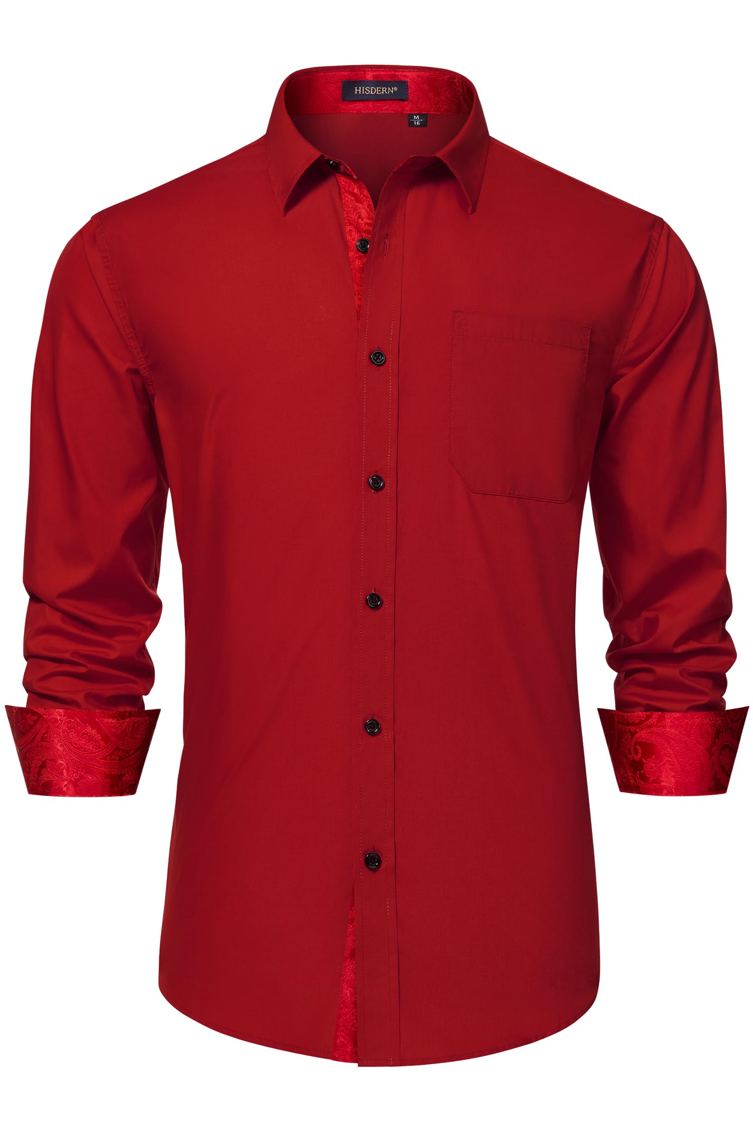 HISDERN Mens Dress Shirts Long Sleeve Button Down Casual Shirts for Men Inner Contrast Formal Business Tuxedo Wedding Shirt