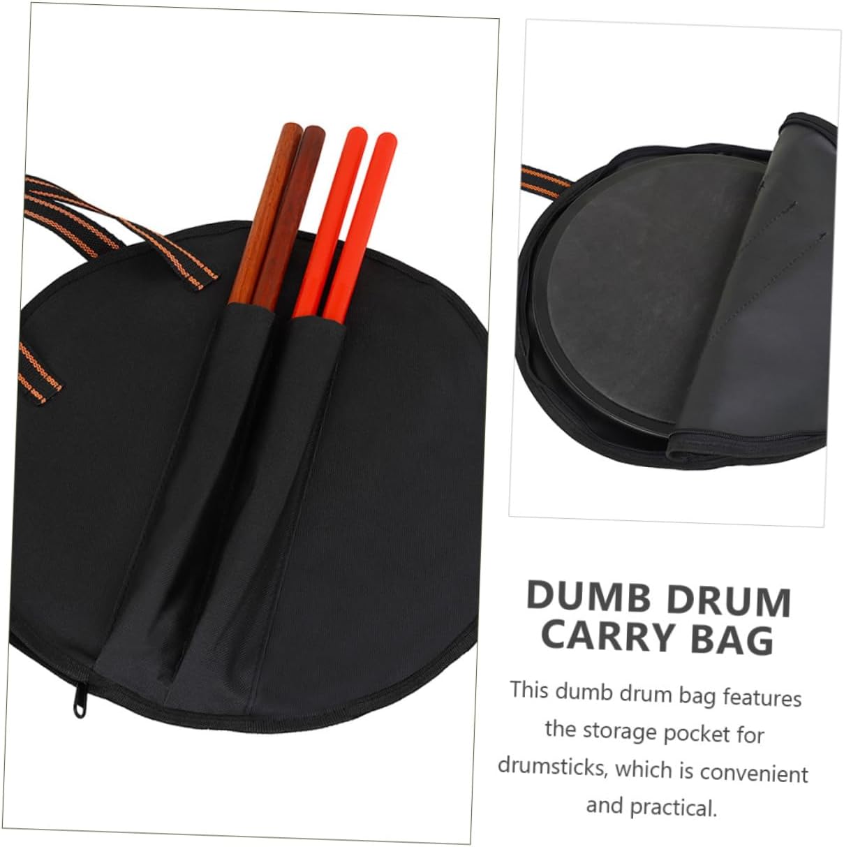 Dumb Drum Bag Percussion Instrument Protective Bag with Drumstick Pocket Portable Carry Case for Travel Practice and Storage 14.37 X 14.37 X 0.27 in image 2