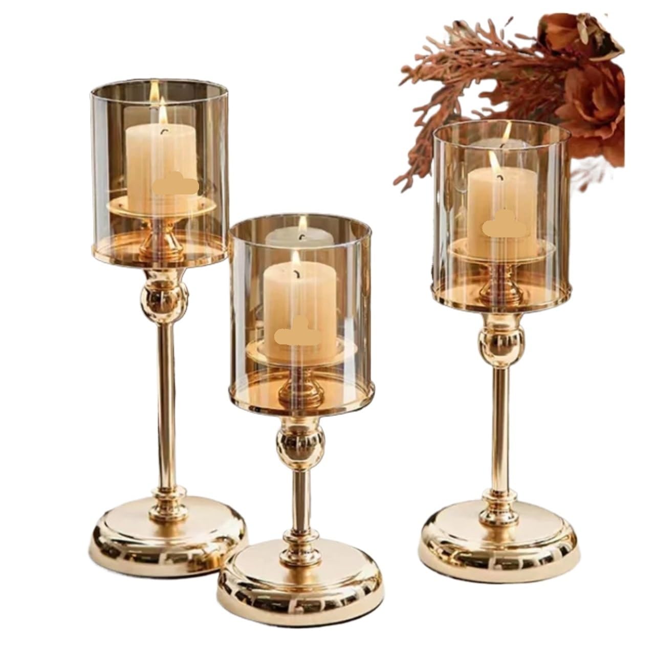 Kerzenständer 3-teiliges Teelicht-Kerzenhalter-Set, goldene Glas-Kerzenhalter for Esszimmer, Couchtisch, Hochzeit Für Heimdekoration