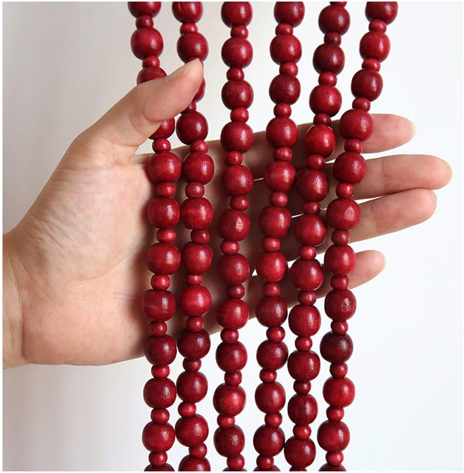 Beaded Curtain for Doorway Wood Beads Strings Door Curtain with Mounting Accessories Partition Curtains Room Window Divider 4 Colors (Color : Beige Size : 110x198cm) (Red 90x198cm)