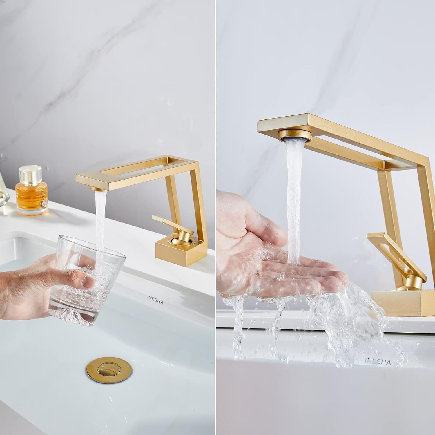 Single Handle 1 Hole Creative Design Contemporary Solid Brass Lavatory Vanity Faucet Drain with Overflow Basin Sink Vanity Stopper