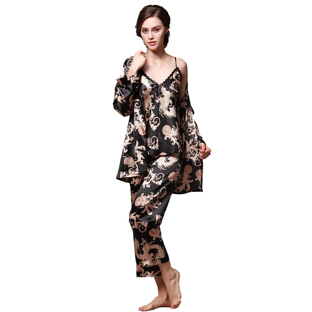 ZUEVI Men's Kimono Robe Silk Satin Long Sleeve Spa Bathrobe Lightweight Soft Silky Pajamas Robes