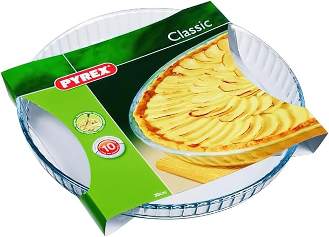 Pyrex Classic Bake & Enjoy Glass Quiche Flan Dish 28cm 1.4 Litre Transparent (Pack of 2)