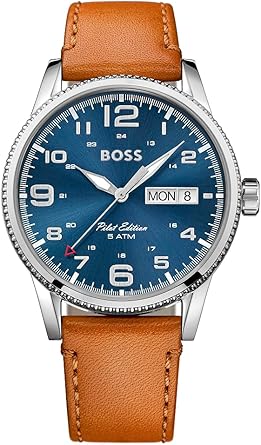 BOSS Orologio Uomo Al Quarzo – Cassa 44 Mm, Quadrante Blu Raggiato, Cinturino In Pelle Marrone, Impermeabile 5 ATM - 2