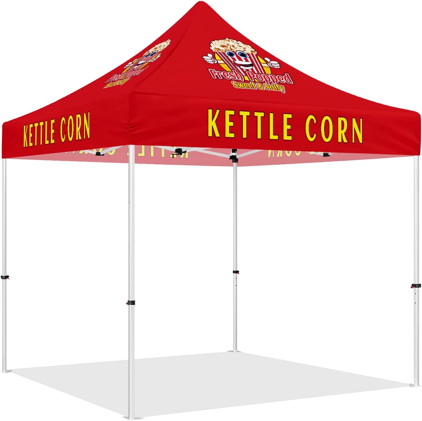 Kettle Corn Themed Pop Up Canopy Tent, 10x10 Heavy Duty Business Tent for Fresh Popped Kettle Corn with Stake Kit and Roller Bag