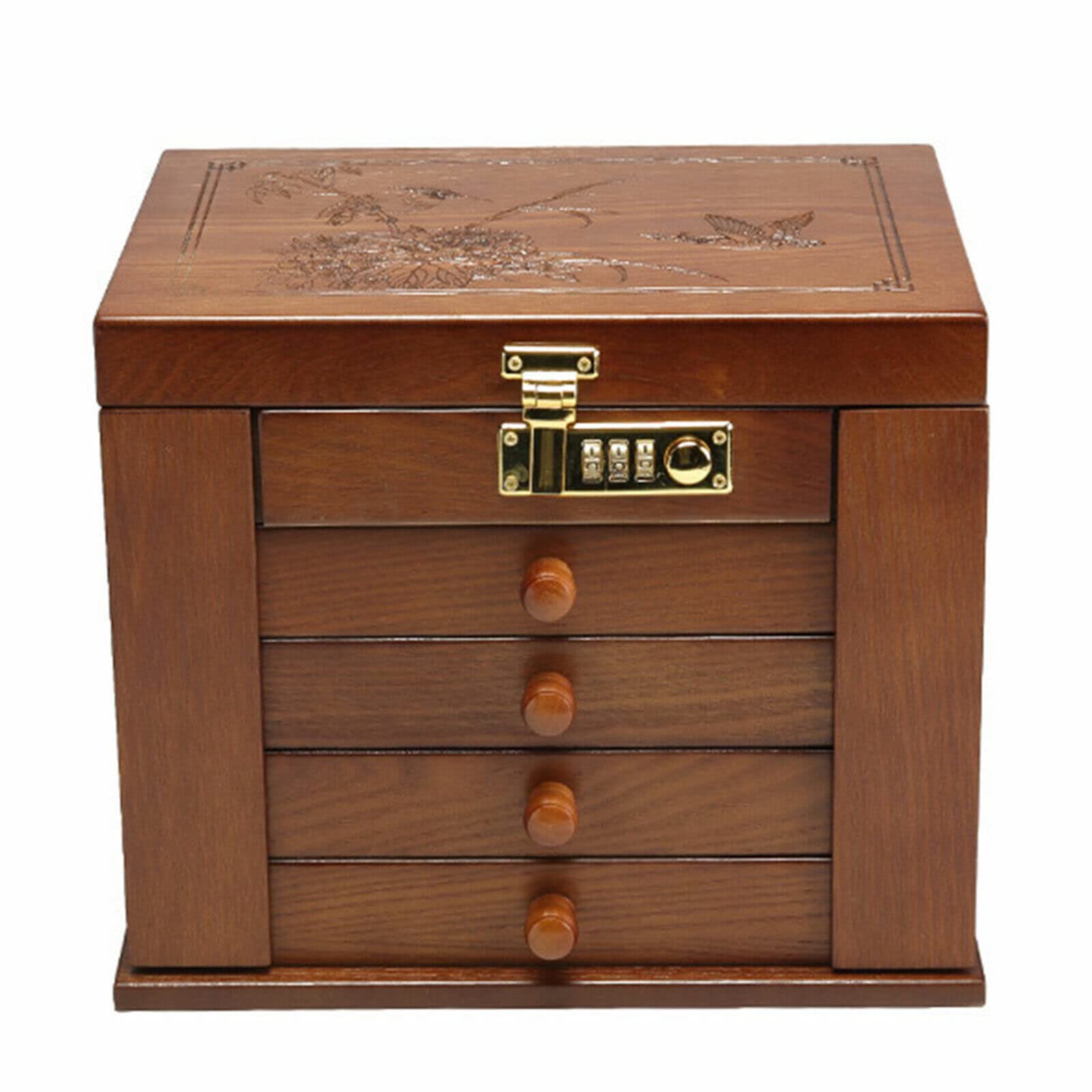 Schmuckkasten Schmuckschrank 5 Schichten Schmuckschrank Schatulle aus Holz Große Schmuckkästchen mit Spiegel 5 Schichten+2 ausklappbare Schränke Braun