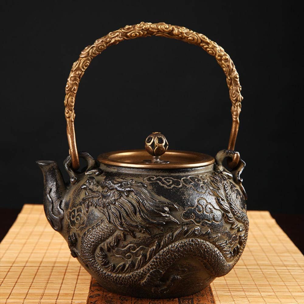 Cast Iron Tea Pot Set Japanese Teapot Tetsubin Kettle Kungfu Drink Stainless Steel Strainer Dragon & Phoenix Teakettle 1 2 L-can