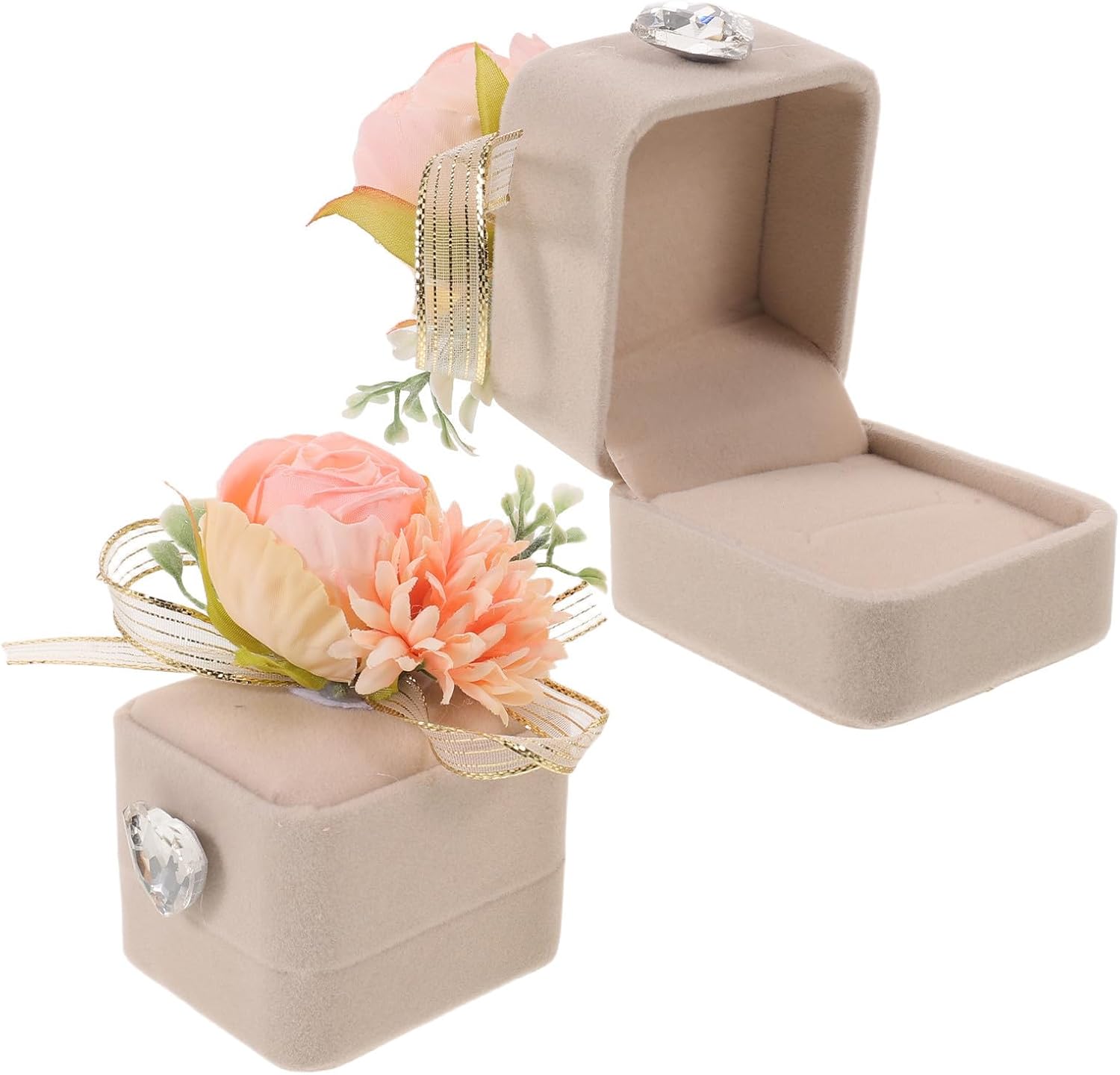 Toddmomy 2pcs Wedding Ring Box for Engagement Artificial Flower Grey Velvet