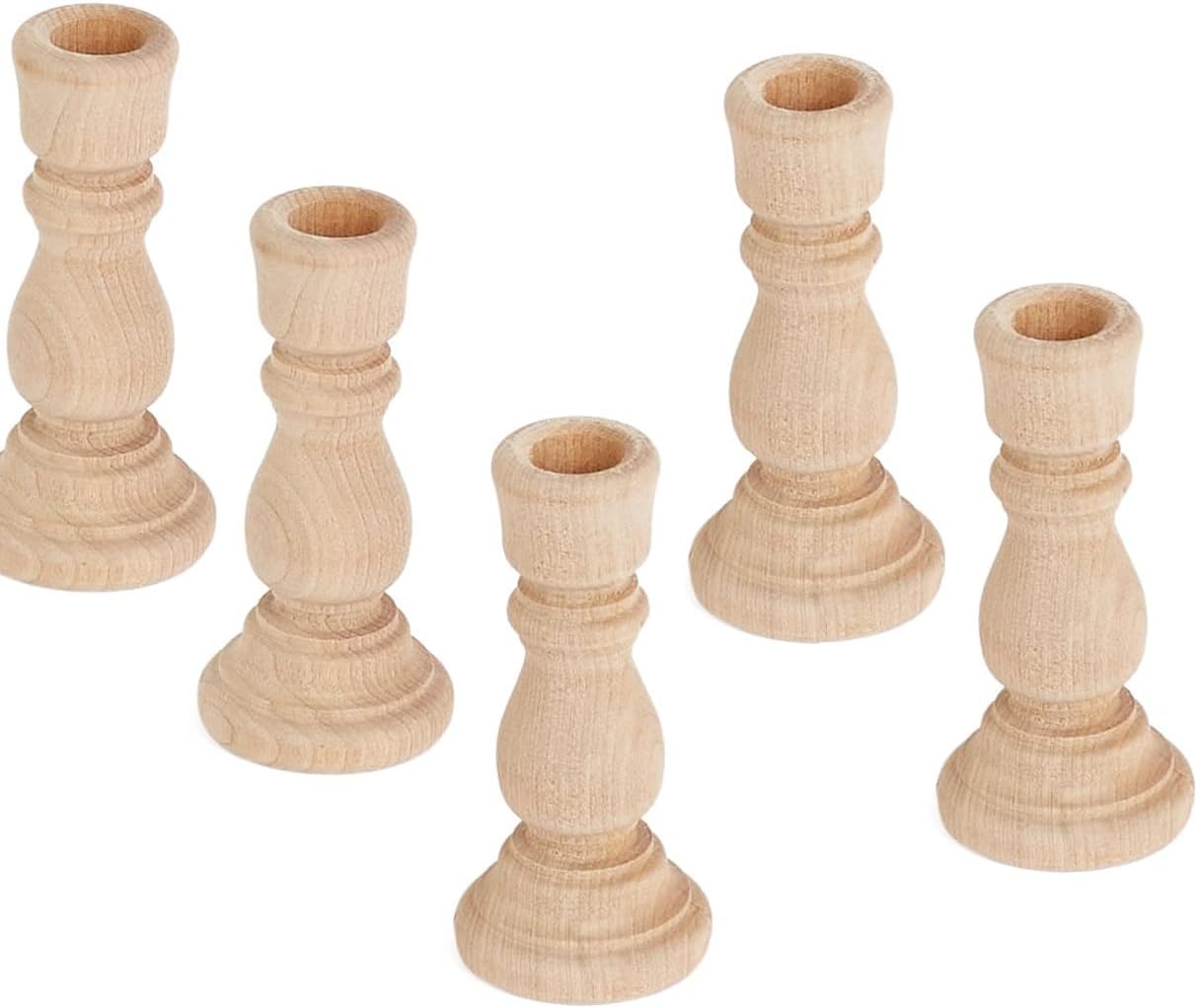 Unfinished Natural Wood Candle Sticks Set by Factory Direct Craft - Set of 12 Wooden Candle Holders (fits 3/8" Skinny Taper) for DIY Crafts and Decor Made in USA (Sizes 3" H x with 1/2 inch Hole)