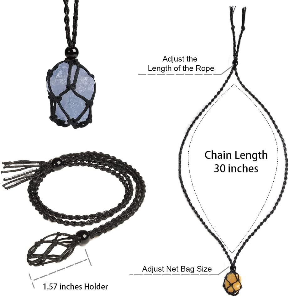 Anjiucc Natural Gemstone Crystal Pendant Necklace Stone Holder Necklace Cord Hand-Woven Necklace with Adjustable Length for Women Men - Image 2