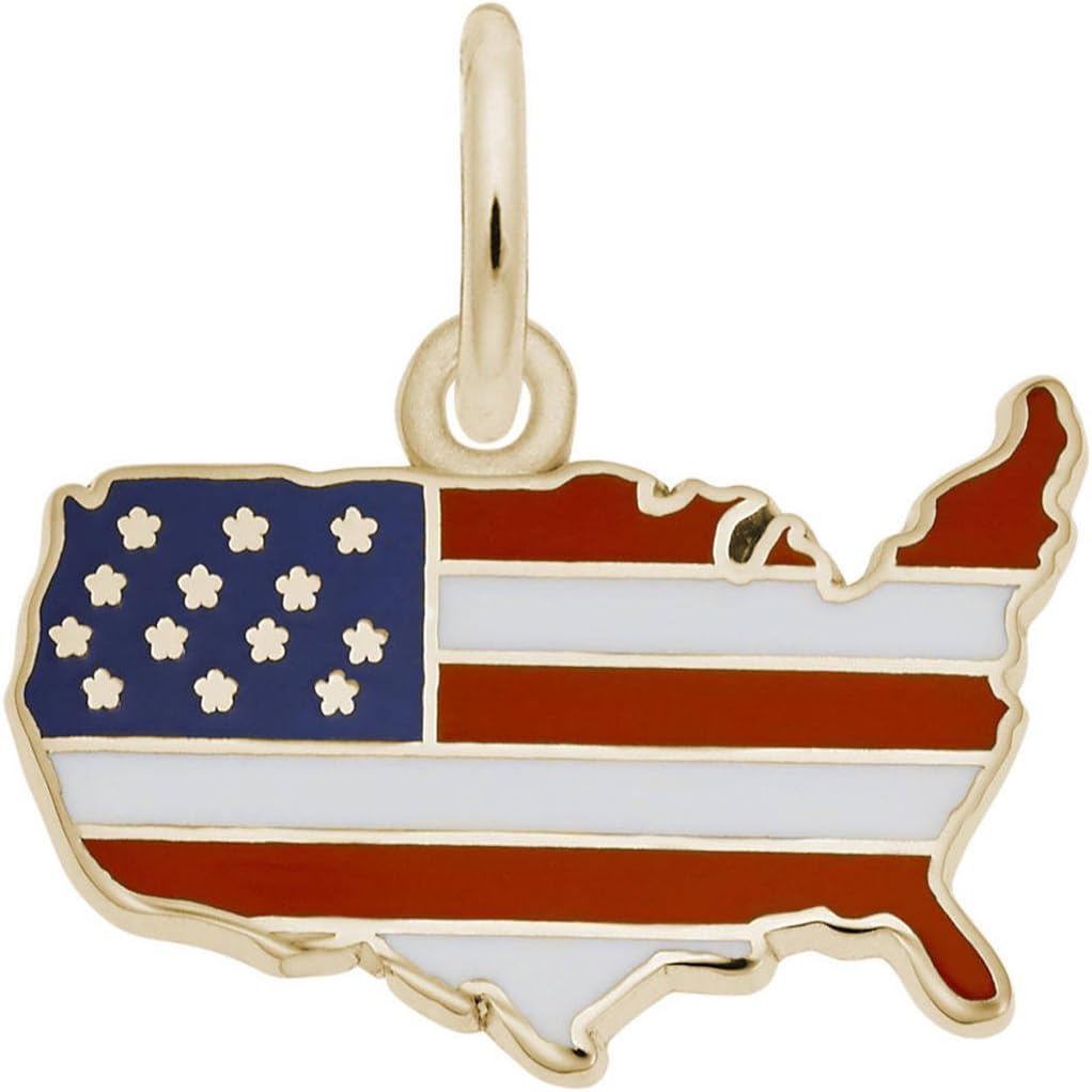 Rembrandt USA Flag Map Charm w/Red, White & Blue Enamel