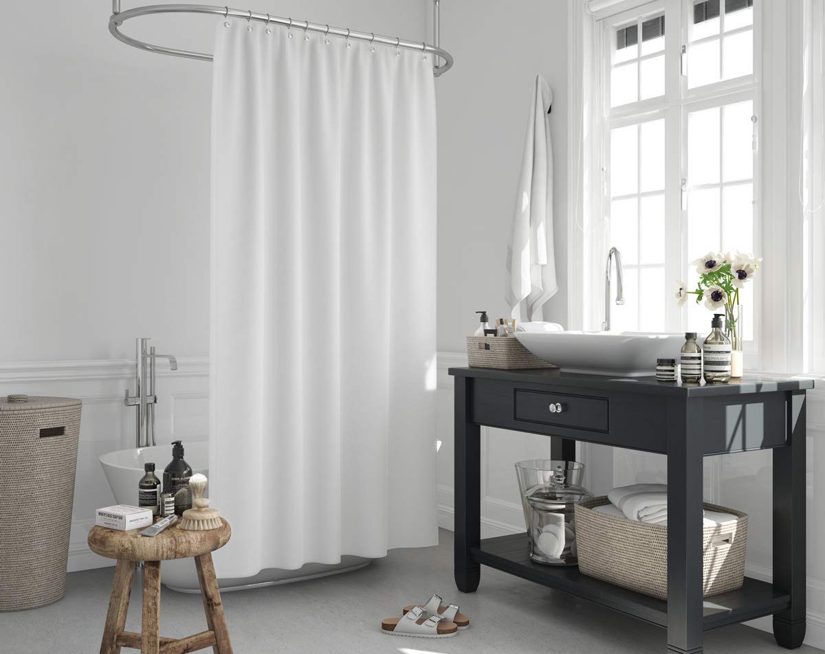 Tropik Home White Plain Extra Long Fabric Bathroom Shower Curtain, 180Cm Wide By 215Cm Drop