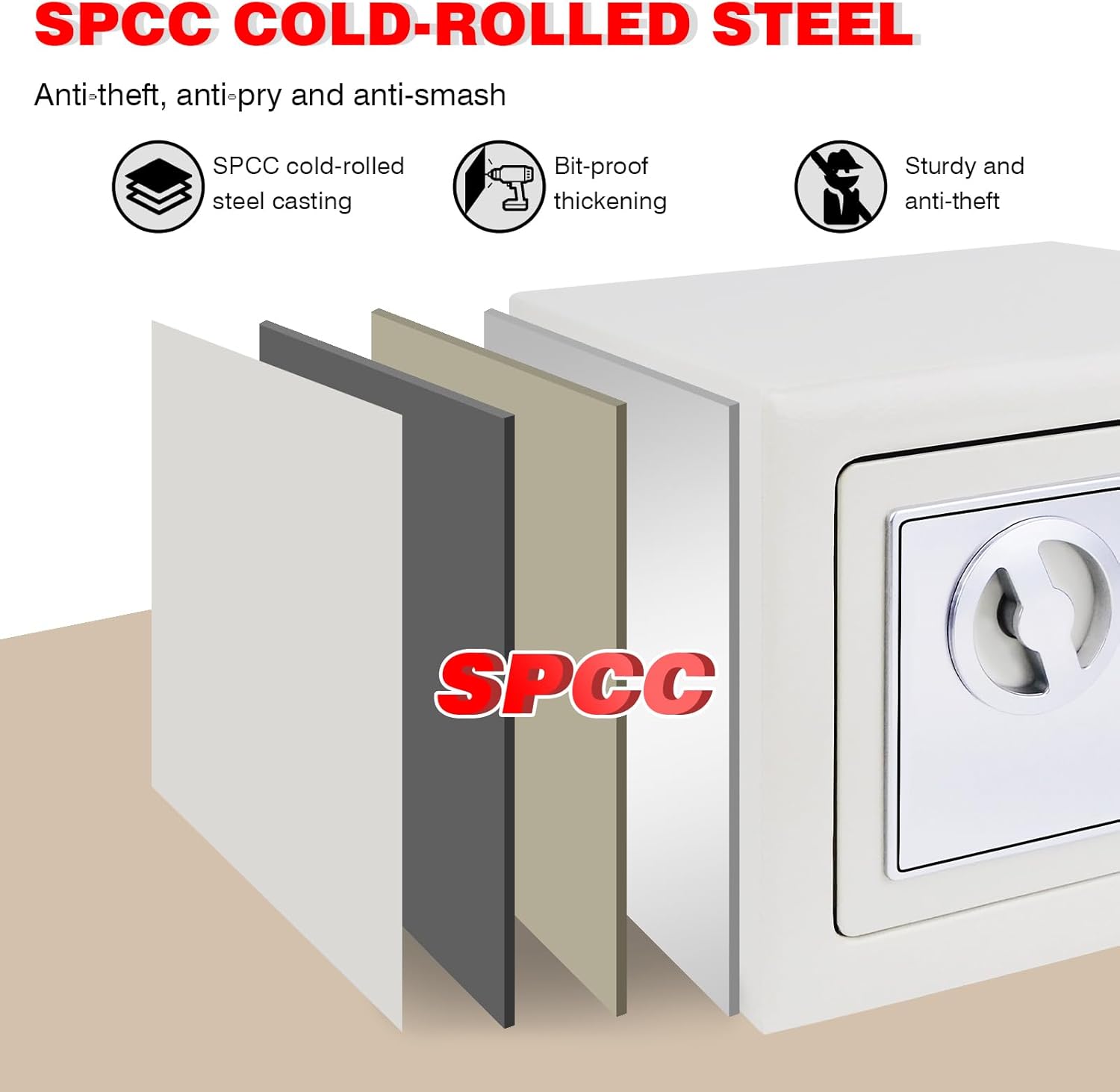 Safebox Steel Digital Box Small Value Safe with Two Keys/Digital Keypad for Home Business Office Hotel/White/4.6L