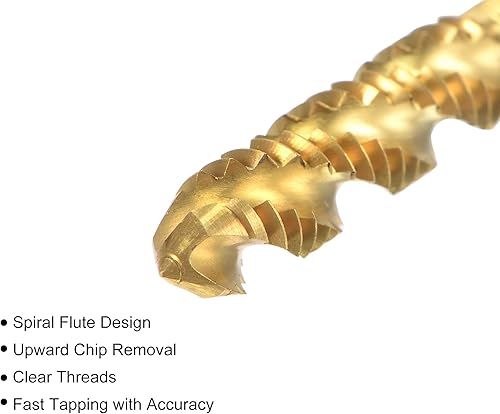 Vista 3 de uxcell Grifo roscado de flauta espiral 8-32 UNC, HSS (acero de alta velocidad) chapado en titanio rosca 3 flautas herramienta de roscado H2