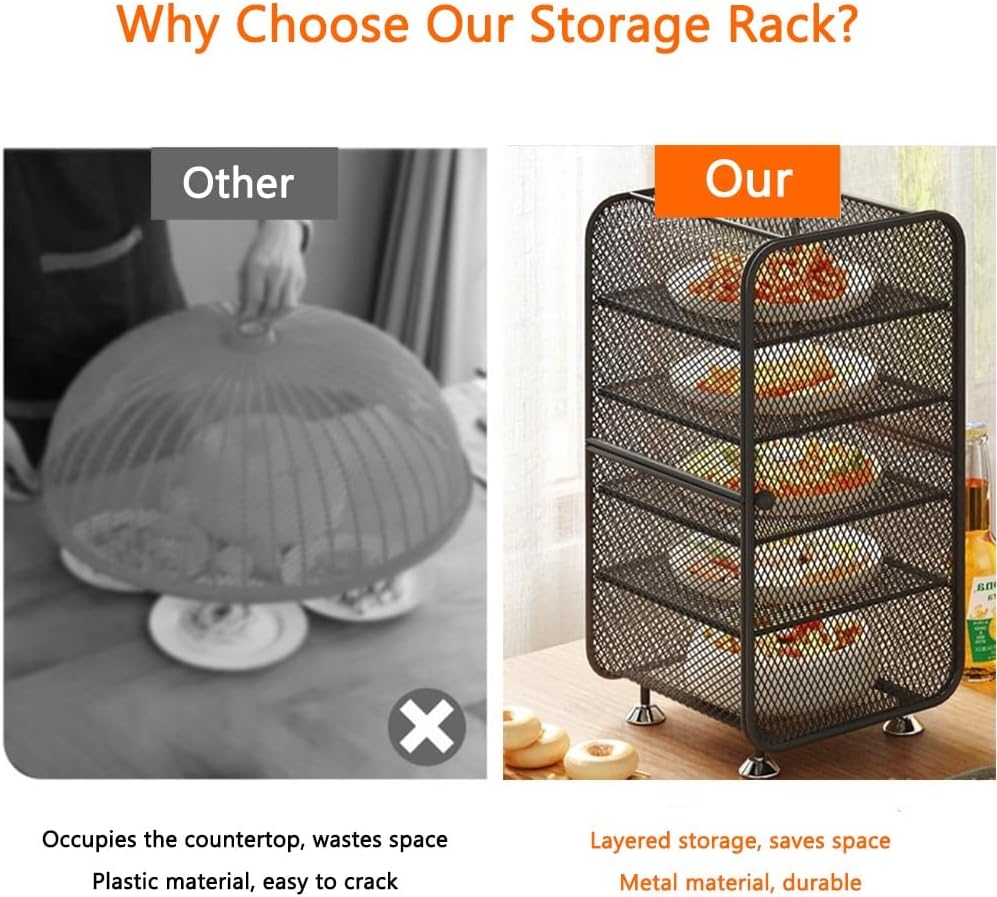 5-Layer Adjustable Metal Mesh Food Cover Rack - Multifunctional Kitchen nizer for Dining Tables, Restaurants, Parties, Barbecues & Catering Events (Black)