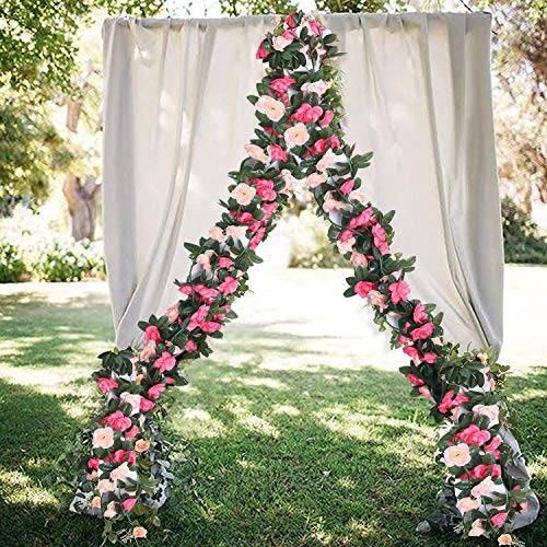 Meiliy 6 Pack 49.2 Ft Fake Rose Vine Flowers Garland Plants Artificial Flower Hanging Rose Ivy For Home Hotel Office Wedding Party Garden Craft Art Room Decor (Pink) #TOP5