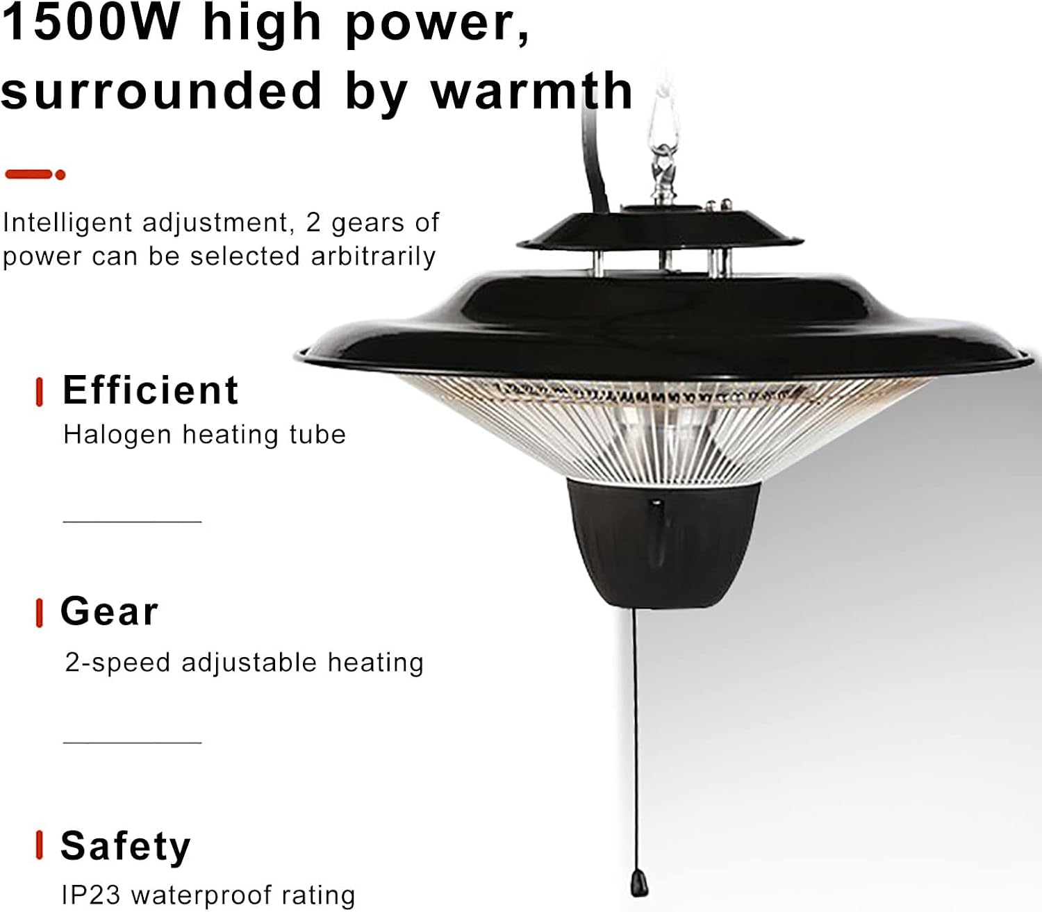 Hanging Outdoor Heater,Ceiling Mounted Patio Heater Waterproof Adjustable 750/1500W Electric Heater,3S Fast Heating,Quiet Space Heater for Indoor Outdoor Use Large Room,Black,42x30cm(17x12inch)