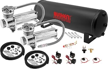 Vixen Air Suspension Kit for Truck/Car Bag/Air Ride/Spring. On Board System- Dual 200psi Compressor, 4 Gallon Tank. For Boat Lift,Towing,Lowering,Load Leveling,Bags,Onboard Train Horn VXO4841DC