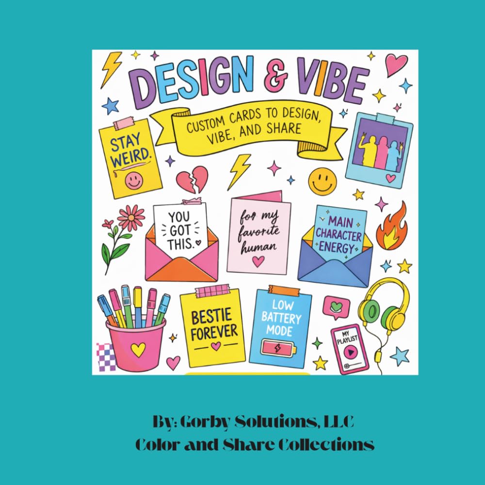 Design & Vibe - a coloring book: Custom cards to color, vibe, and share