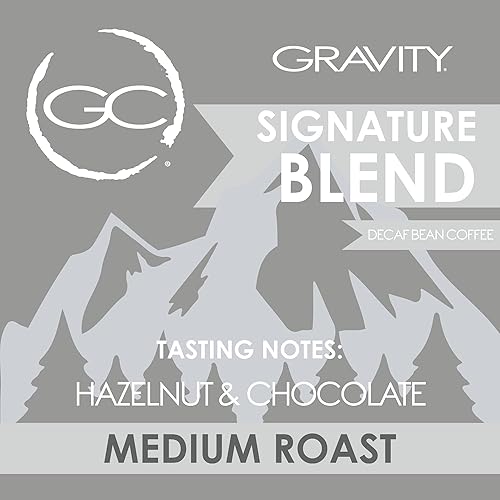 Miniatura 3 de Gravity Coffee, Signature - Mezcla descafeinada (tostado medio), bolsa de 12 onzas de granos enteros, notas de avellana y chocolate, sabor audaz y
