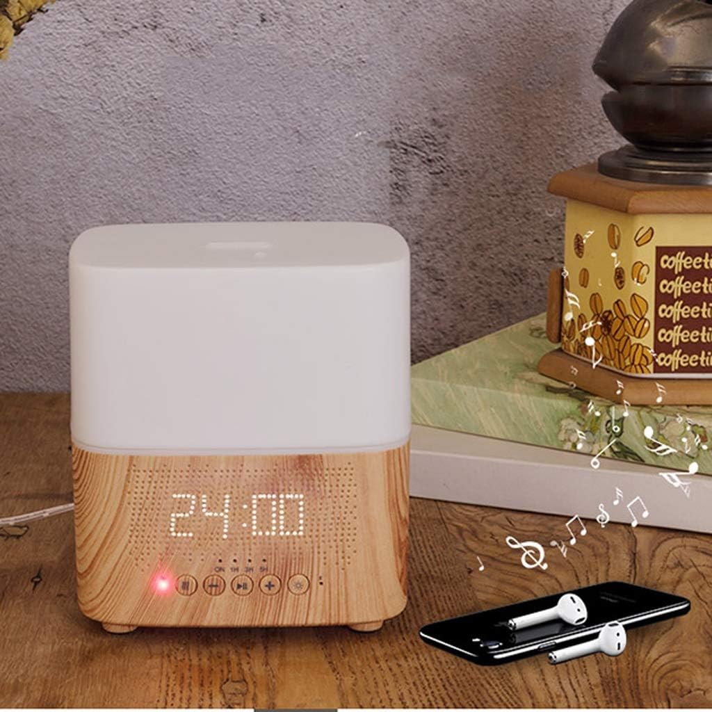 Humidifiers Humidifier Intelligent Clock Bluetooth Audio Aromatherapy Machine Colorful Ultra Wood Grain Humidifier Large Capacity Home Living Room Bedroom Humidifier (Color : Light wood grain