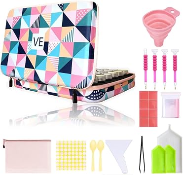 Amedoo Diamond Painting Storage Containers, 60 Slots Diamond Painting Accessories, Big Capacity 5D Diamond Painting Kits DIY Art Craft Jewelry Beads Rhinestones Organizer 60 Slots, Geometric