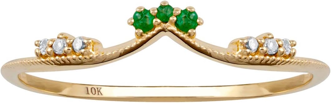 10k Yellow Gold Curved Genuine Emerald and Diamond Band Guard
