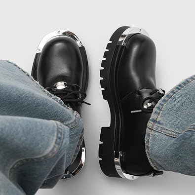Men's Leather Platform Oxfords Fashion Goth Punk Motorcycle Shoes Lace Up Derby Shoes