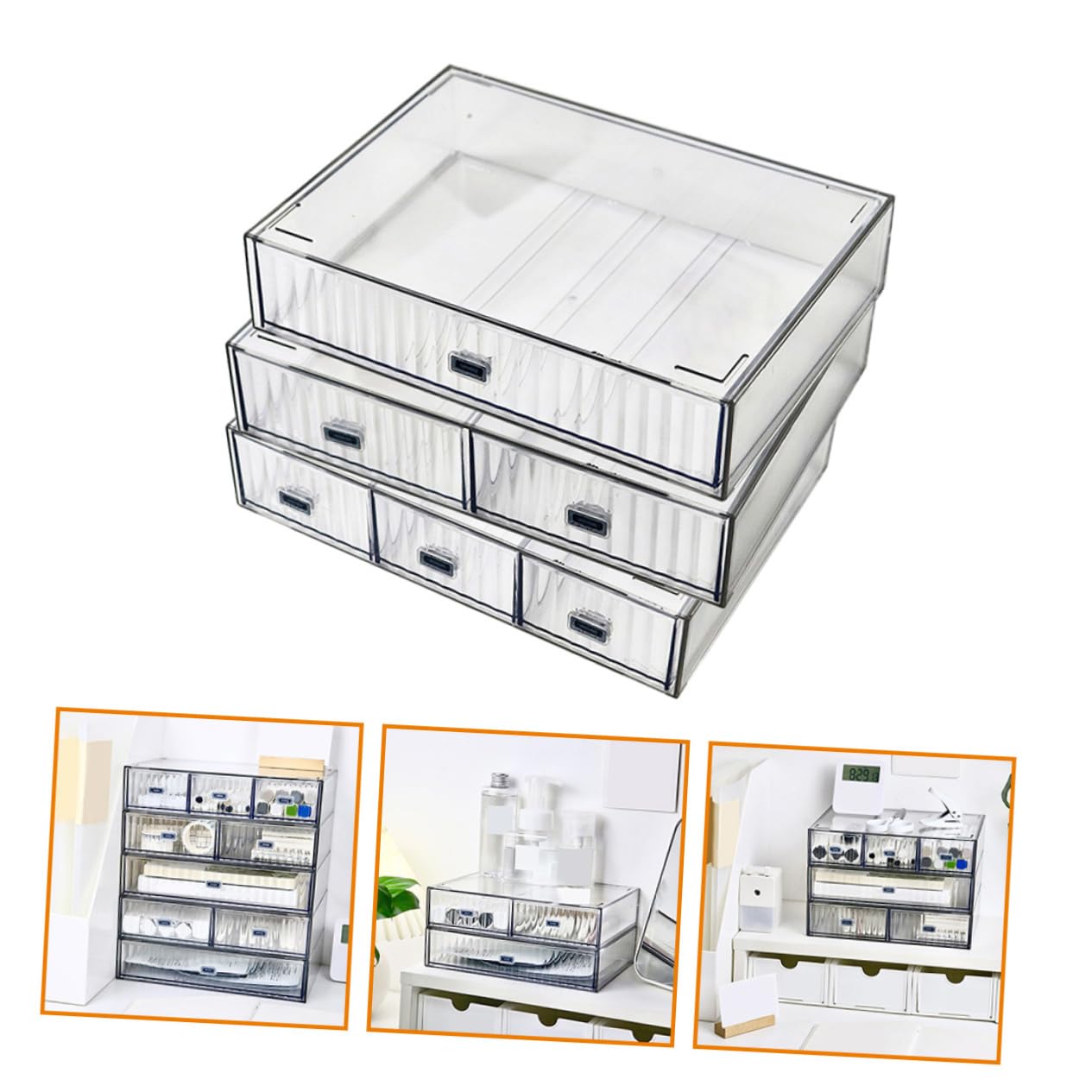 3pezzi Oggetti in Plastica Resistente Organizer Scrivania Multipli Per Cosmetici e Cancelleria Scatola Portaoggetti Per Organizzazione e Stoccaggio