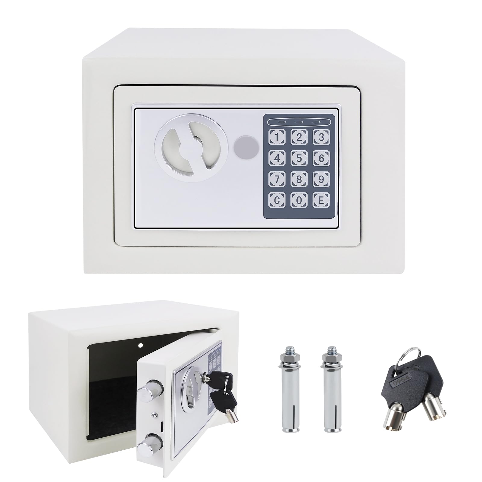 Honi White Small Safe, Electronic Safe 4.6L Digital Security Safebox For Home With Two Emergency Overide Keys And And Password, For Home Office Hotel Money Document Jewelry Passport,