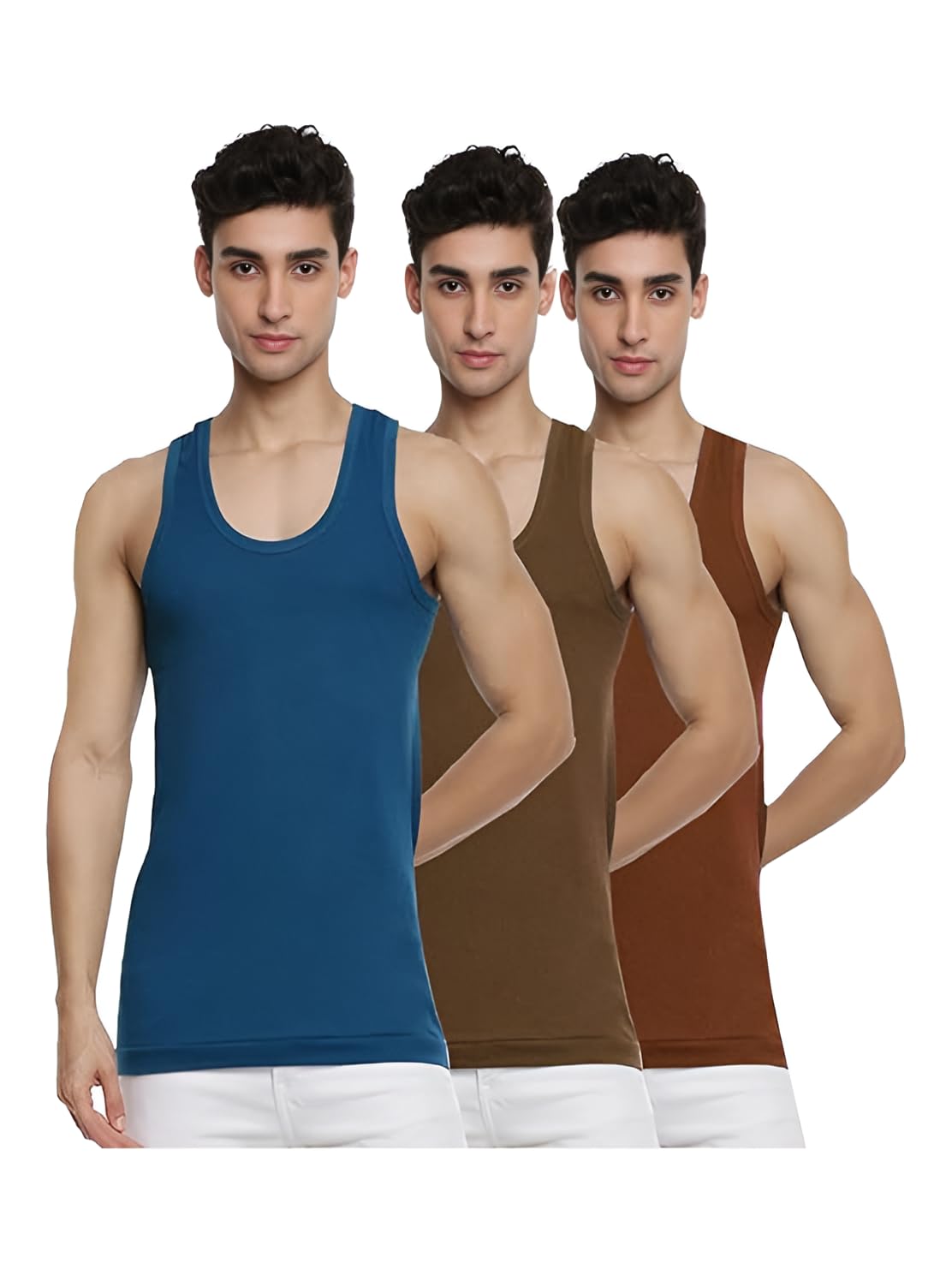 ramraj cotton Pack of 3 Men's Multicolor Scoop Neck Sleeveless Cotton Undershirt Vest(Multicolor_1;80)-picture-33