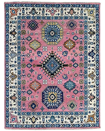 EORC KC15109PK8X10 Handknotted Wool Kazak Collection Rug, 8' x 10', LT.Fushia / Ivory