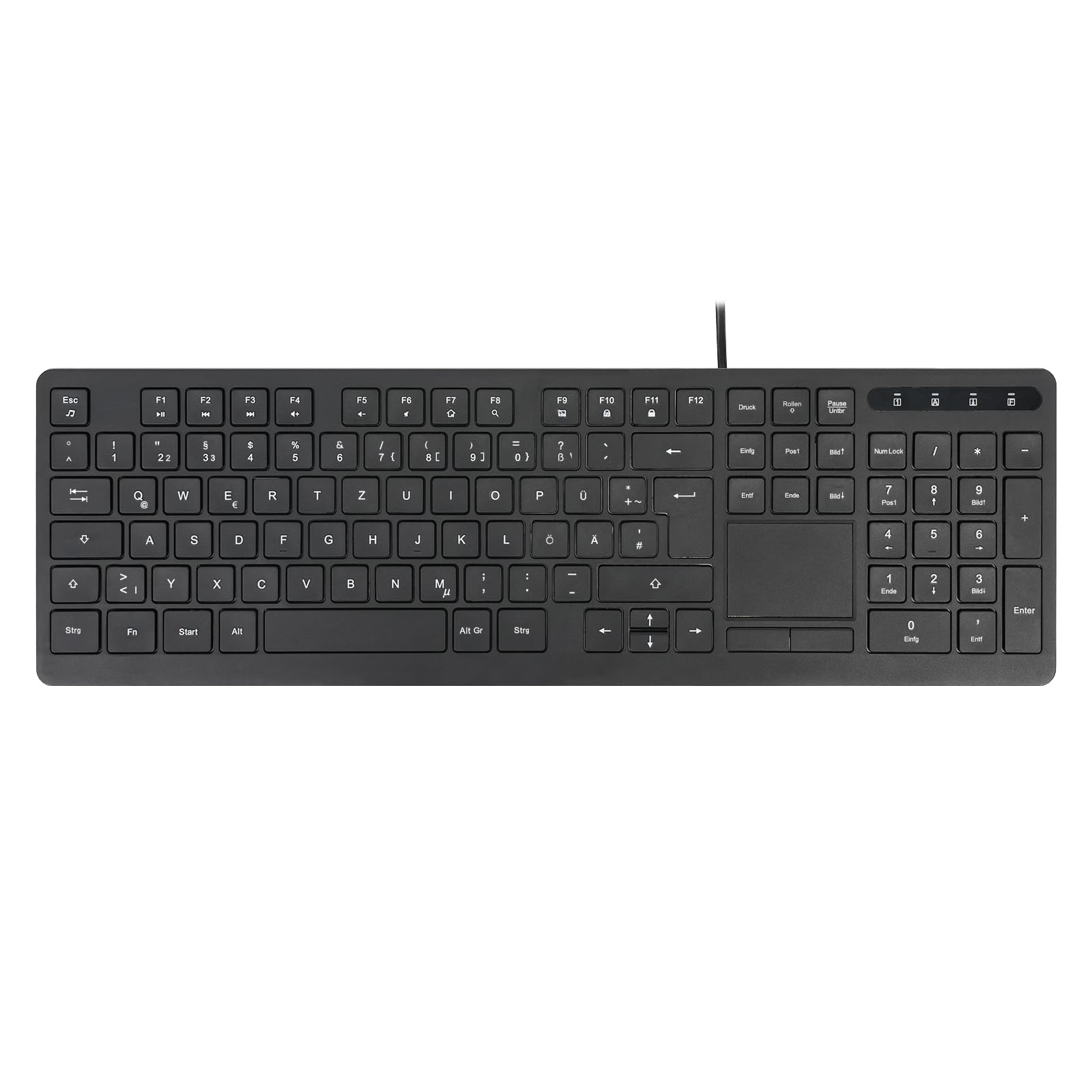 Perixx PERIBOARD-513III Kabelgebundene Full-Size-Tastatur mit integriertem Touchpad – Leise Scherentasten – Multimedia-Hotkeys – DE-Layout