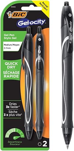 Bic RGLCGP21-BLK Gel-ocity - Bolígrafo de gel retráctil de secado rápido, 44; negro, paquete de 2