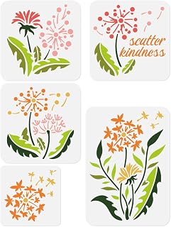5Pcs Dandelion Wall Stencil Templates 11.7 x 8.3 Inch Reusable Plastic Leaf Pattern Stencils for Painting on Wood Wall Floor Fabric Glass Furniture, DIY Home Decor or Craft Stencils