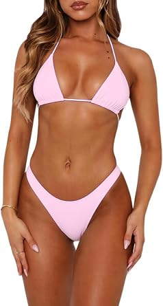 Women Sexy Bikini Set 2 Piece Halter String High Cut Cheeky Thong Swimsuit Bathing Suit