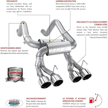 BORLA 11929 Axle-Back Performance Exhaust System for 2016-2023 Chevrolet Camaro LT 3.6L V6 Automatic/Manual Transmission Single Split Rear Exit WITHOUT Dual Mode Exhaust (NPP) Valves.