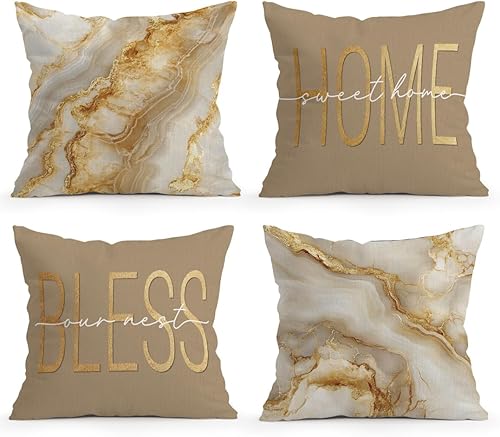 Vista 17 de OBSEDE - Fundas para cojín de mármol negro y dorado abstracto, 18 × 18 pulgadas, juego de 4, fundas para cojines de sofá, cama, salón, decoración