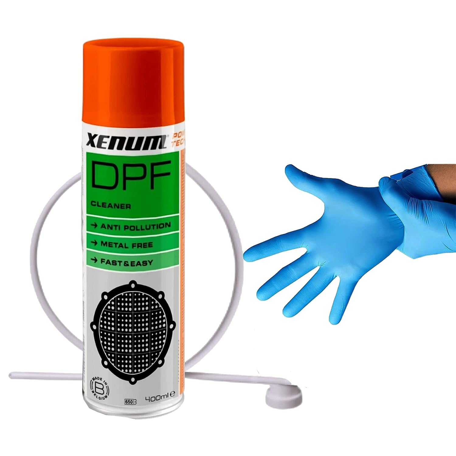 Xenum DPF Cleaner 400ml – Effektive Reinigung des Dieselpartikelfilters (DPF) ohne Ausbau + Nitrilhandschuhe und Sprühsonde – Verlängert die Lebensdauer und verhindert Leistungsverlust