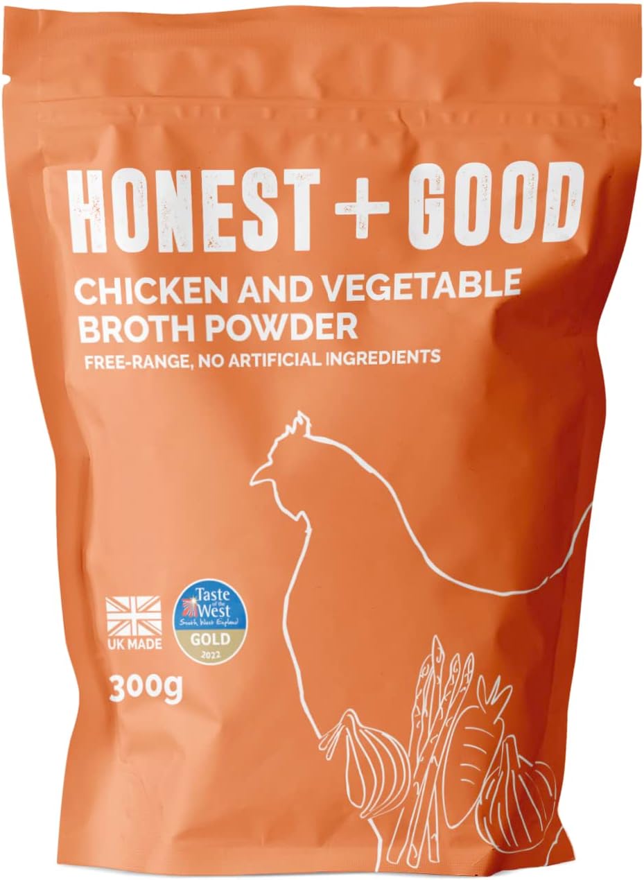Chicken & Vegetable Bone Broth Powder – 300 g | 1 Month Supply | UK Made Gold Award Winner | Made With Free Range Chicken | Type II Collagen & Protein Promote Hair Skin Nail & Gut Health