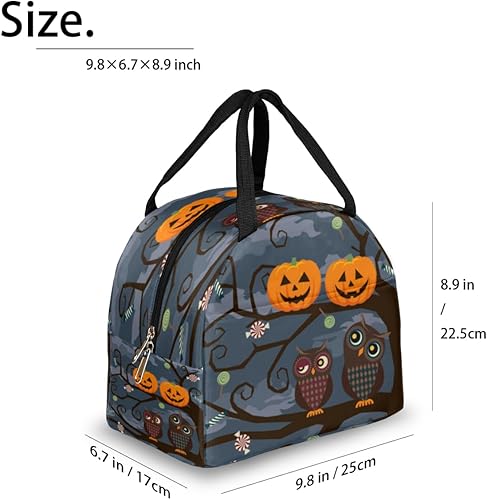 Miniatura 2 de Lonchera térmica reutilizable con diseño de búho de Halloween y calabaza para mujeres y adultos, lonchera de alta capacidad, contenedor pequeño a