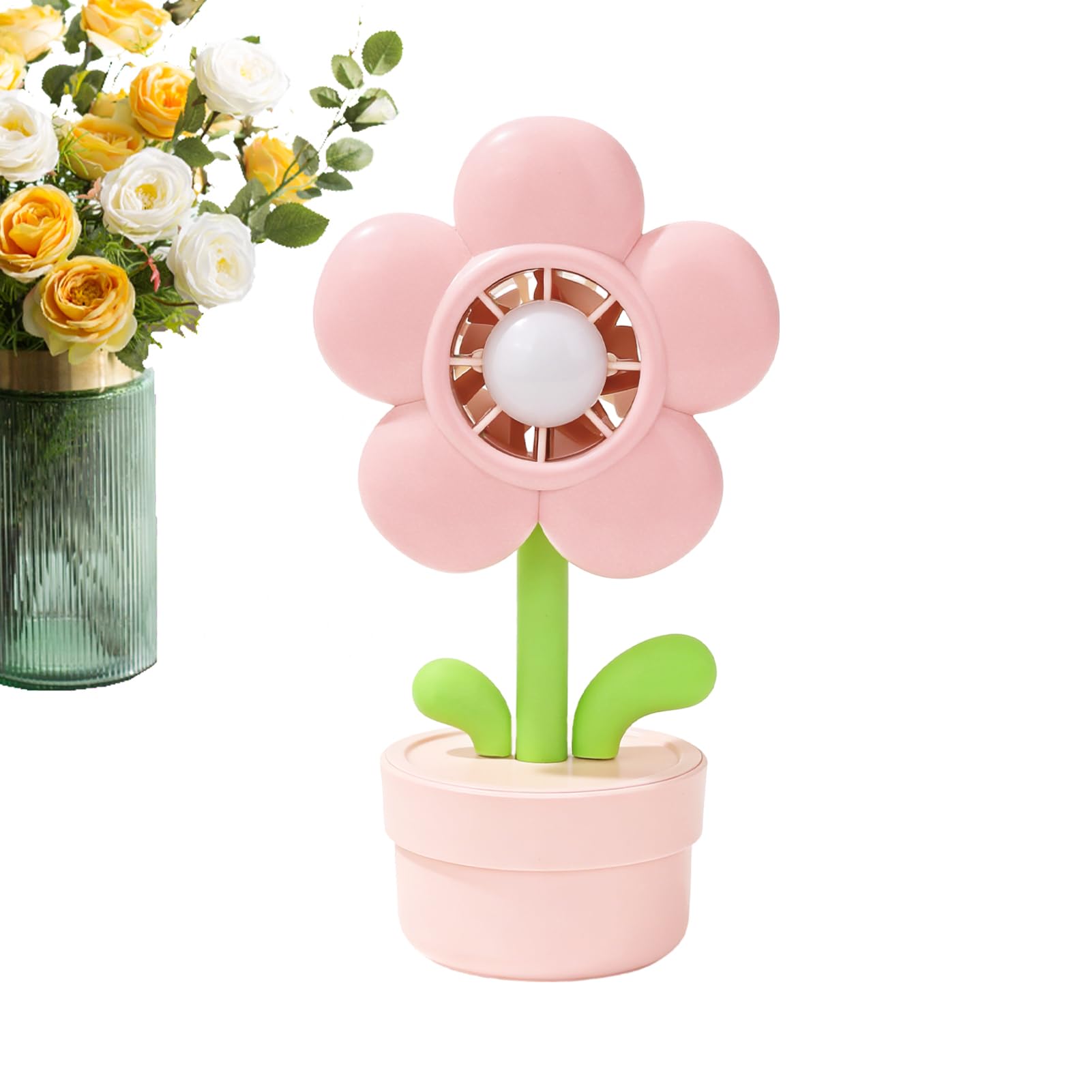 Ventilador de mano recargable USB con forma de maceta y 3 velocidades para verano