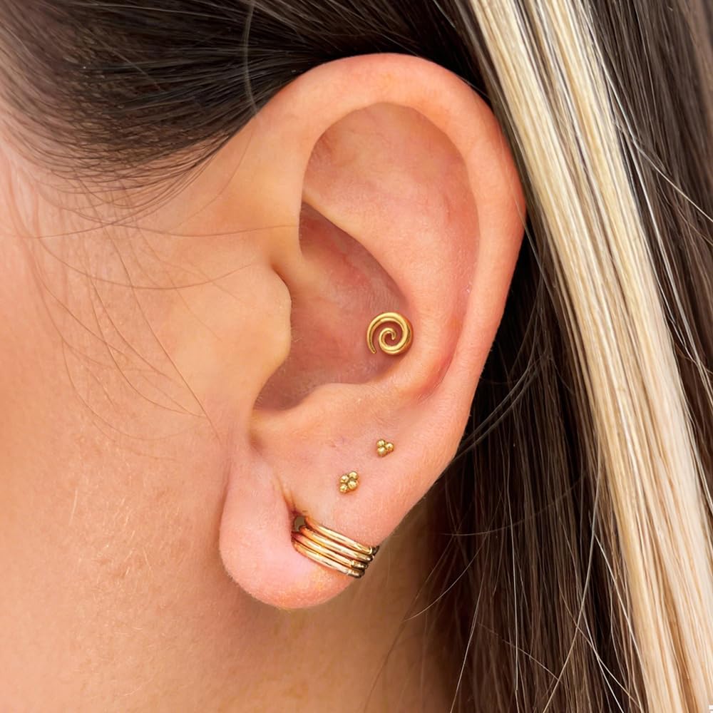 1 Pair ASTM F136 Titanium 16G Spiral Threadless Flatback Piercing Ear Stud for Nose, Labret, Tragus, Helix, Conch with Post- Cartilage Earring Body Piercing Jewelry