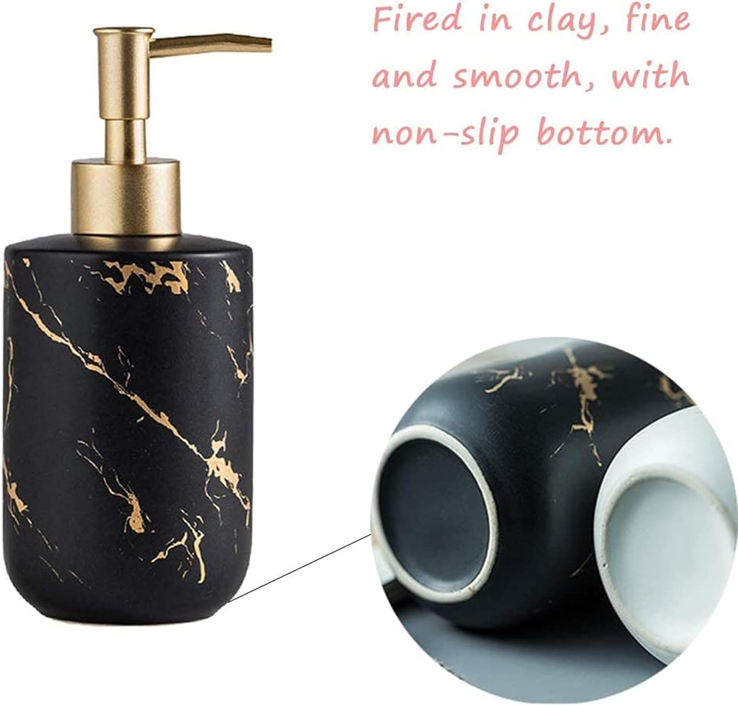 Refillable Ceramic Liquid Dispenser for Kitchen | Handwash Bottle for Wash Basin | Shampoo Dispenser for Bathroom | Bathroom Accessories | 300ml (Black)