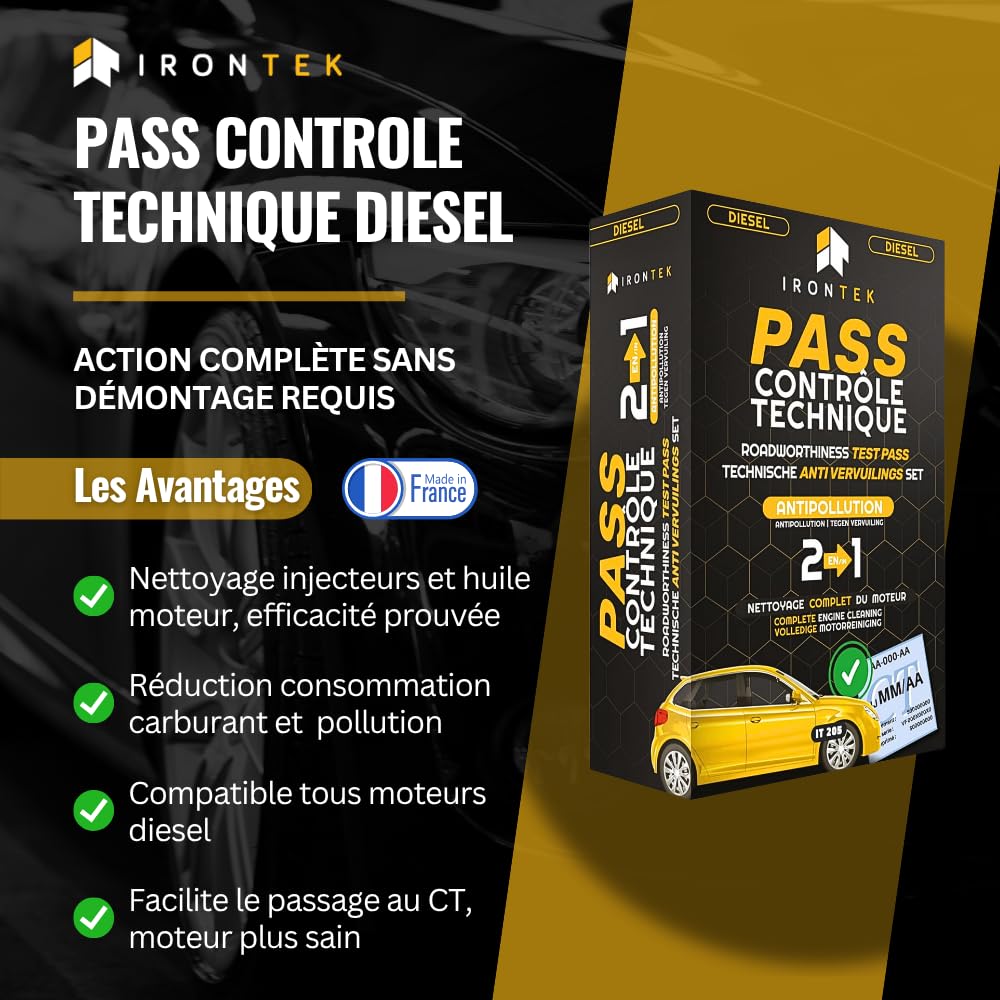 Aditivo Pasar ITV Diésel - IRONTEK - 2x300ml | IT205 | Limpiador Inyectores | Tratamiento Aceite Motor | Reduce Emisiones | Acción 300 km