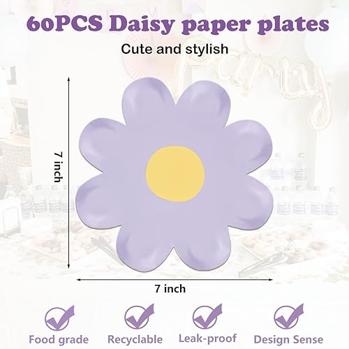 Miniatura 2 de 60 platos de papel de margarita, platos desechables de margaritas de 7 pulgadas, platos de margaritas para fiestas, bandeja de alimentos que se