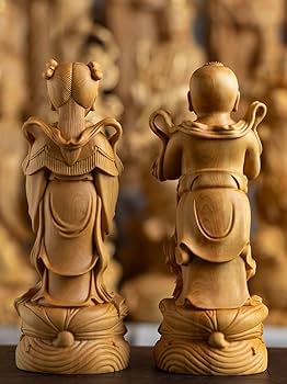 置物 開運 仏像 高級天然木彫り 観音様 工芸品 極細工 美術品 風水 Amazon｜木製仏像 美術品【善財童子 木彫り】2体セット 高級天然