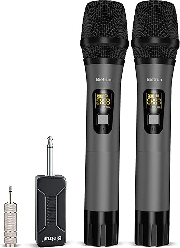 Miniatura 10 de Bietrun Micrófono Inalámbrico XLR, Conjunto de Micrófono Dinámico de Metal Portátil Dual UHF con Receptor Recargable, Adaptador XLR a 1/4